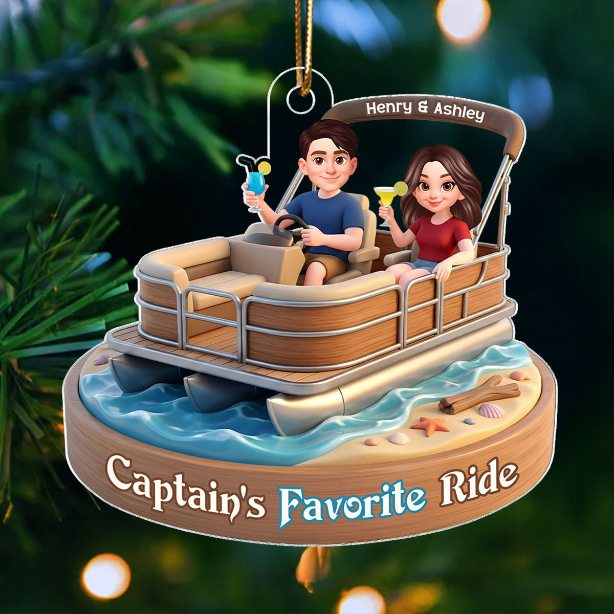 Husband and Wife Pontoon Captain's Favorite Ride - Personalized Acrylic Car Hanger - Gift for him, Gift for her