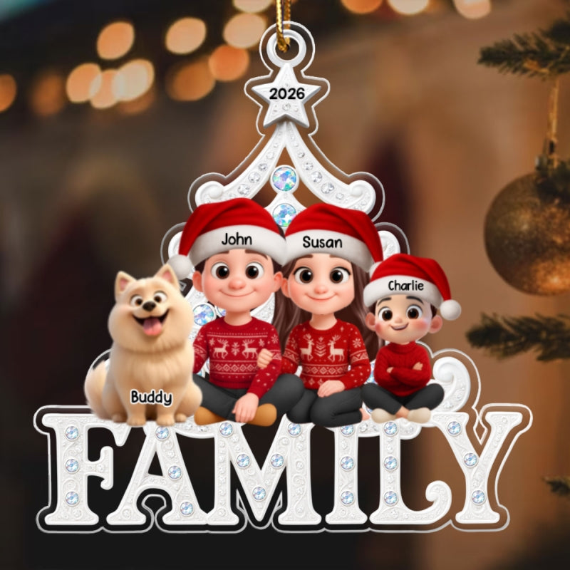 Family Sitting Metallic Mix Crystal Effect - Personalized Acrylic Ornament - Christmas Gift for Family