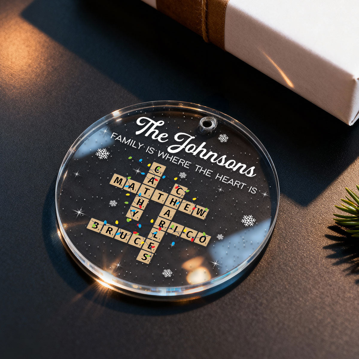 Holiday Festive Family Crossword Puzzle Art - Personalized Acrylic Ornament