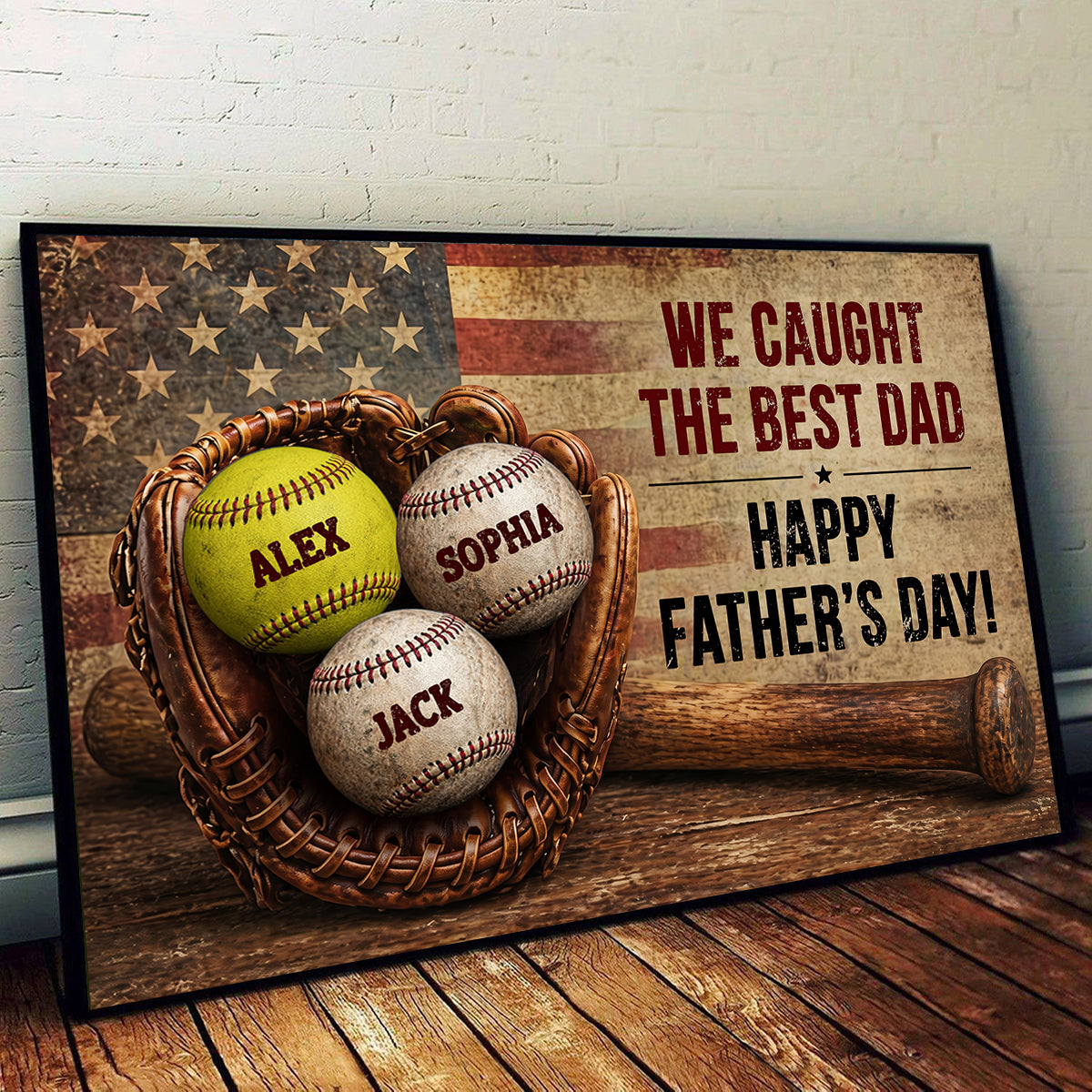 Baseball Gloves Nation Flag - Personalized Poster - Father's Day Gift for Husband, Dad