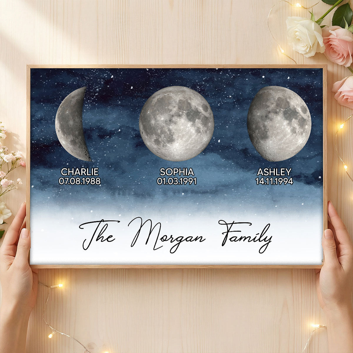 Starry Night Family Love Custom Birth Moon Phase - Personalized Poster - Gift For Mom, Dad