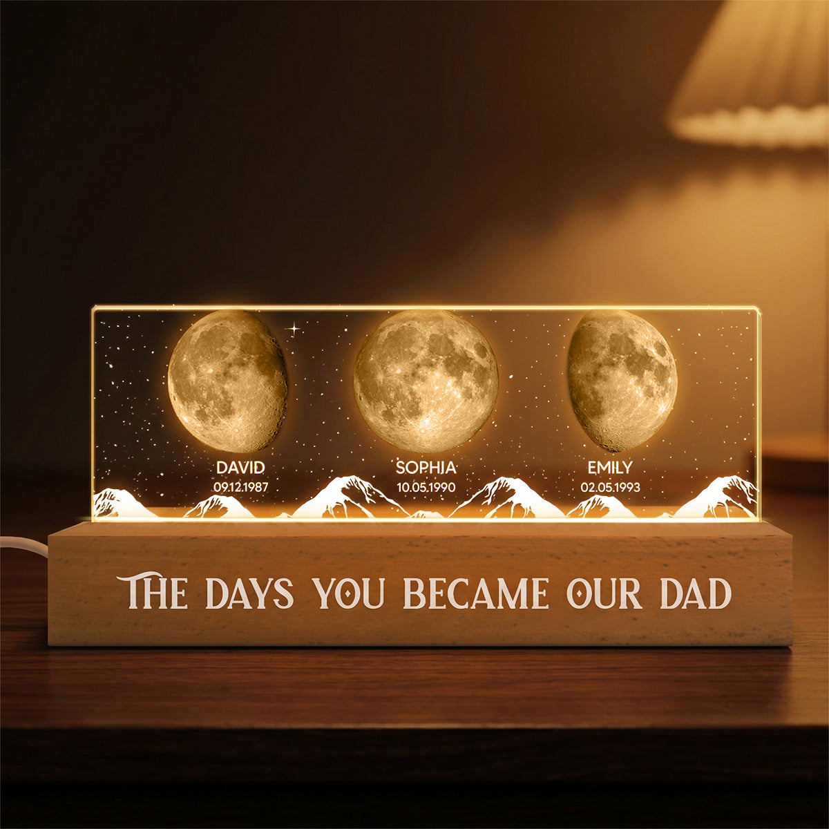 Custom Birth Moon Phase By Date The Days You Became Our Dad - Personalized Acrylic Block LED Night Light - Father's Day Gift For Husband, Dad