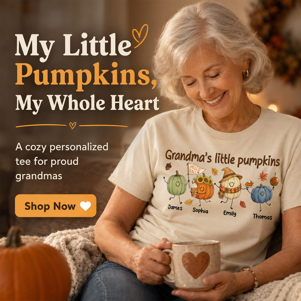 Grandma's Little Pumpkins Cute Characters - Personalized Shirt - Fall Season Shirt For Grandma, Mom