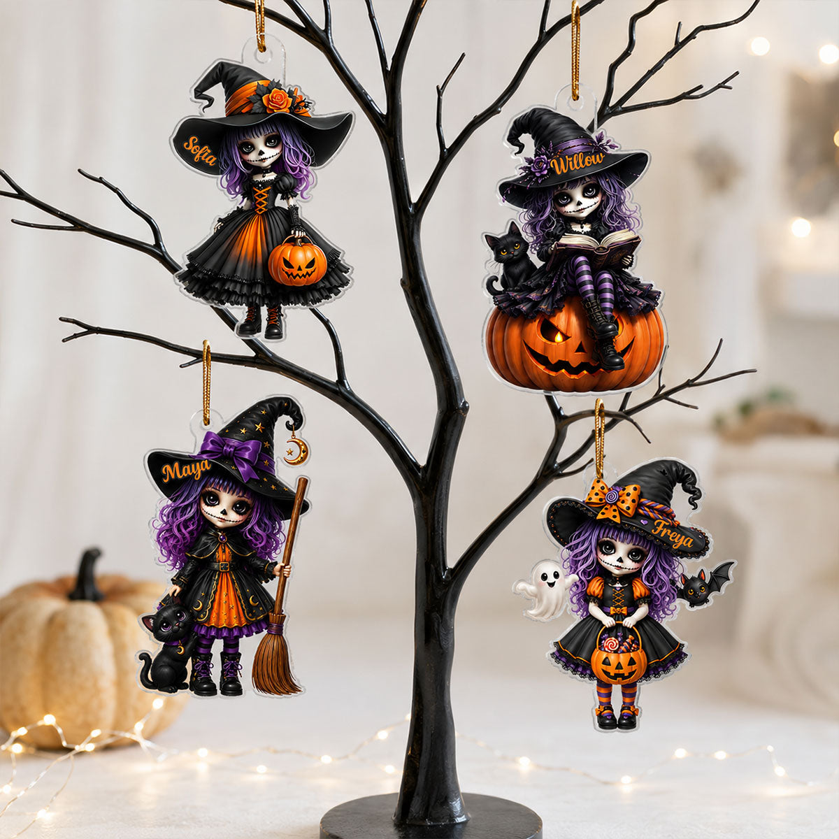 Little Witch 2D Flat - Personalized Acrylic Ornament - Halloween Gift For Daughter, Granddaughter