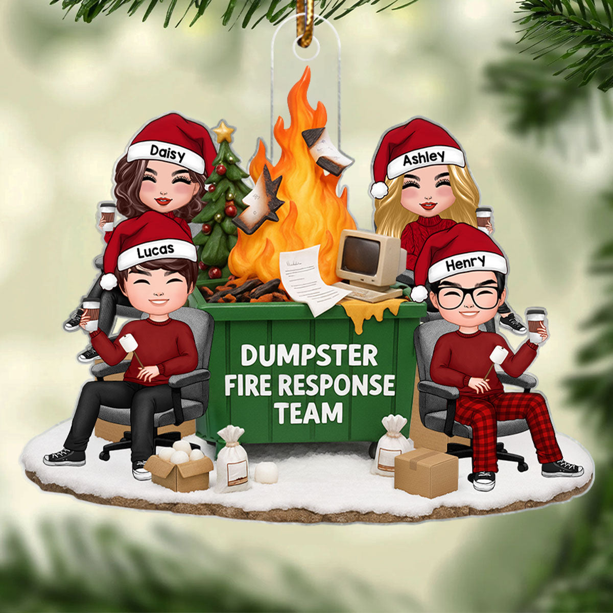 Funny Coworkers Christmas Dumpster Fire Response Team - Personalized Acrylic Ornament - Funny Holiday Gift for Coworkers