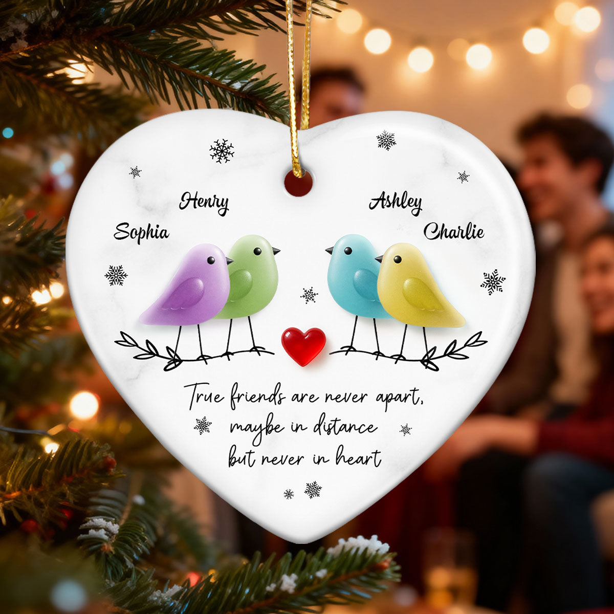 Friends Are Never Apart 3D Effect Sea Glass - Personalized Ceramic Ornament - Christmas Gift for Friends, Besties