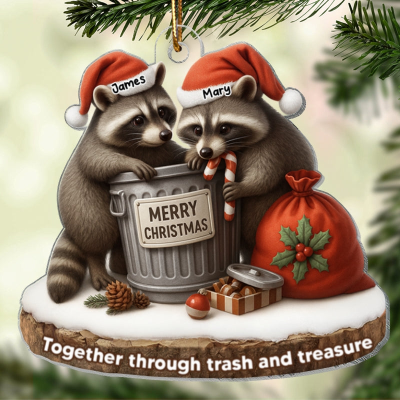Together Through Trash & Treasure Funny Raccoon Couple - Personalized Acrylic Ornament - Christmas Gift for her, Gift for him
