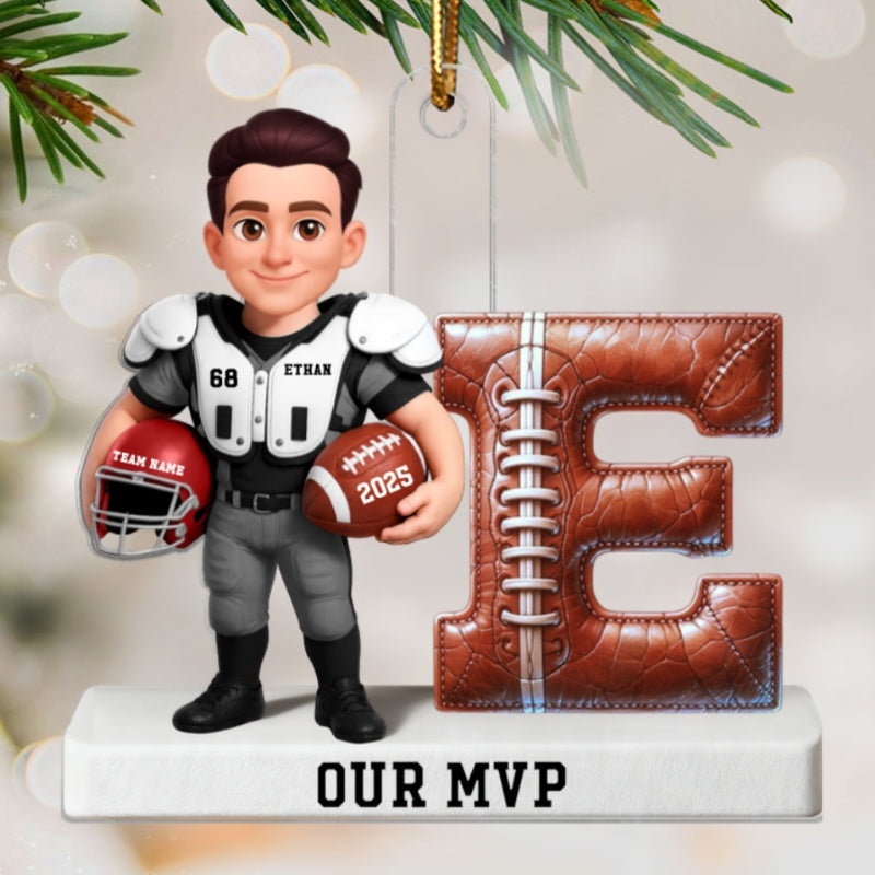 Proud American Football Player By Initial 3D Effect - Personalized Acrylic Ornament