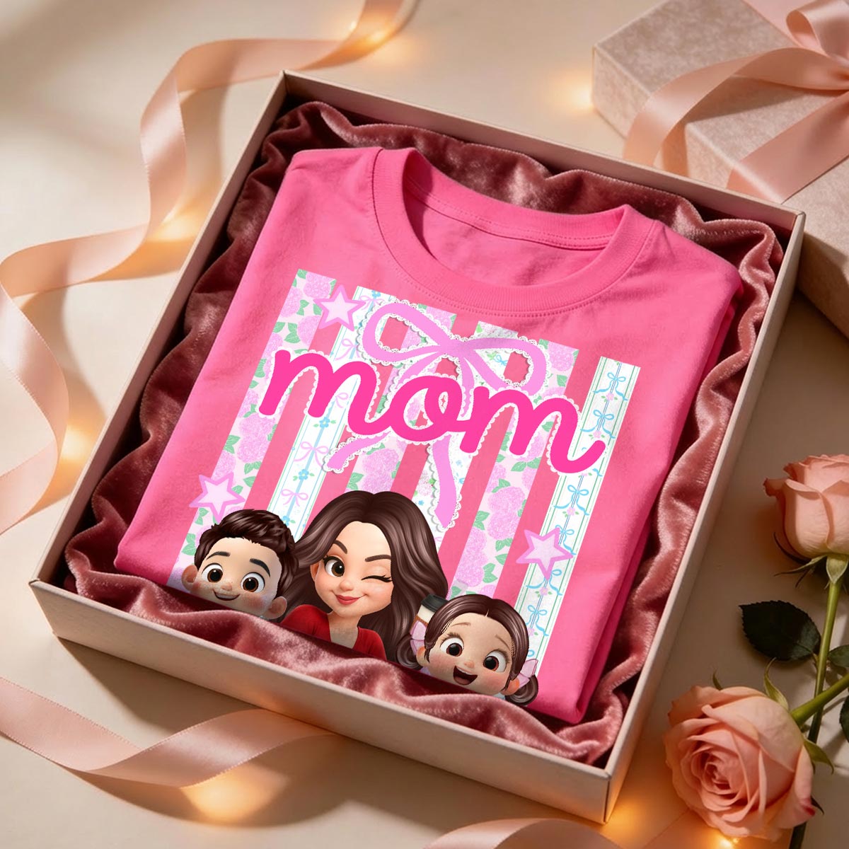Mom Grandma Striped Coquette Floral - Personalized Shirt - Mother's Day Gift For Mom Grandma