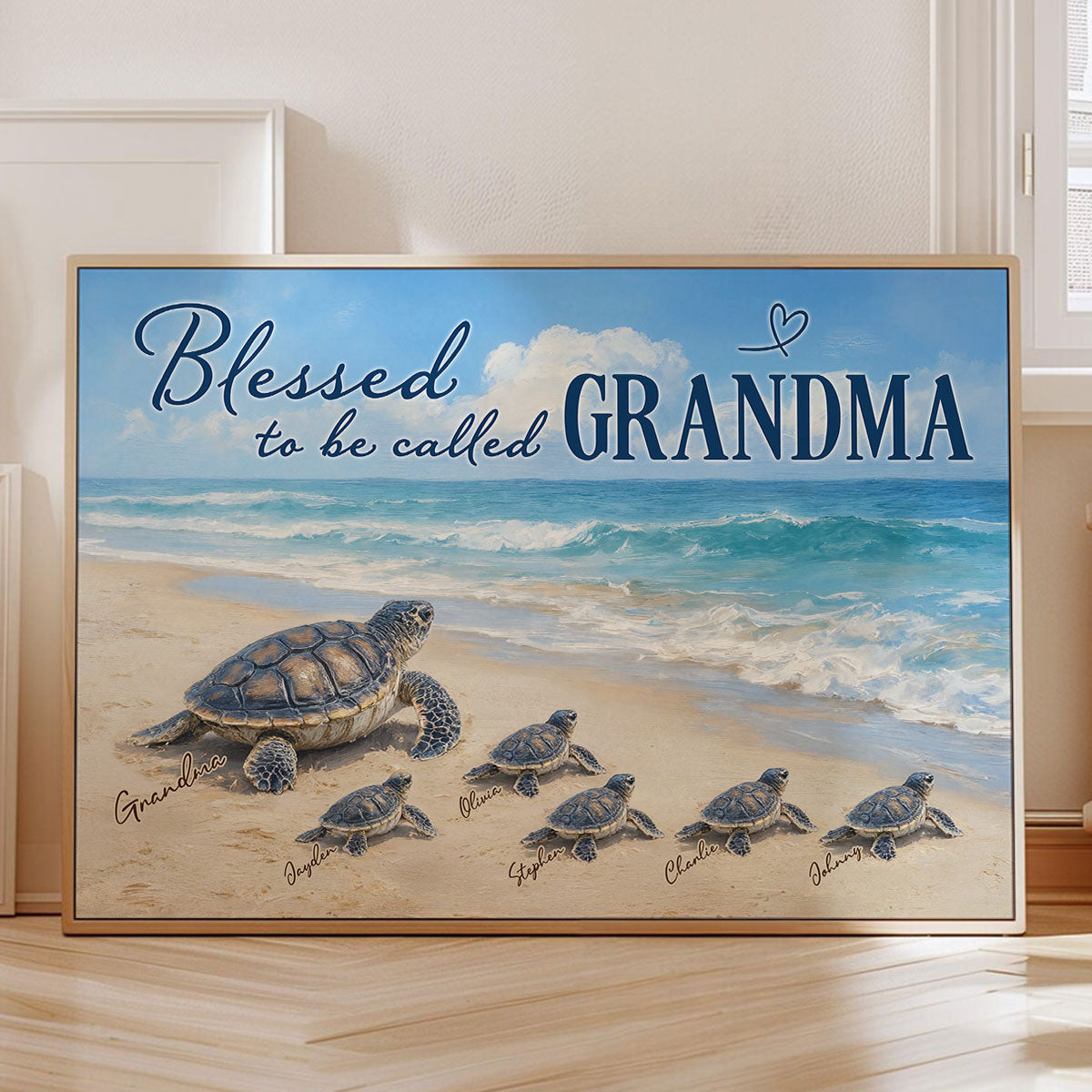 Grandma Turtle's Little Grandkids by the Shore - Personalized Poster - Mother's Day Gift For Mom, Grandma