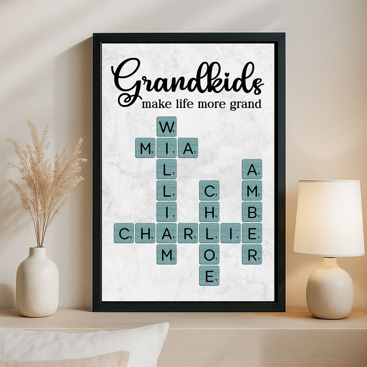 Grandkids Make Life More Grand Crossword Art - Personalized Poster - Sentimental Gift for Grandma Grandpa Grandparents