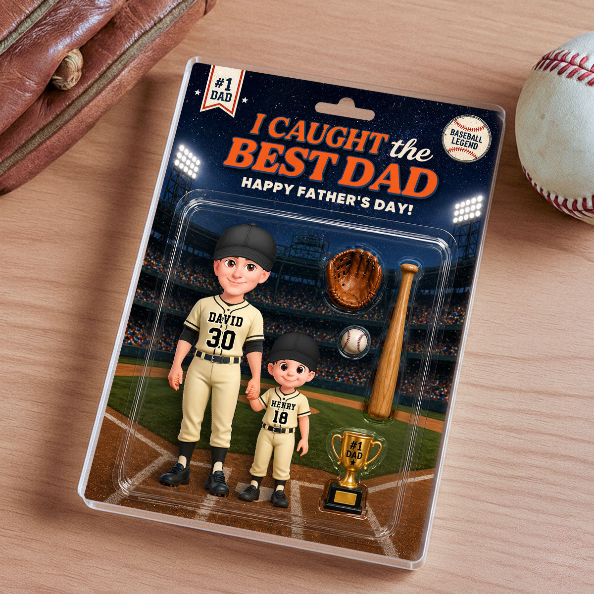 Retro Friday Night Light Baseball We Caught The Best Dad - Personalized Acrylic Block Plaque -  Gift For Baseball Dad