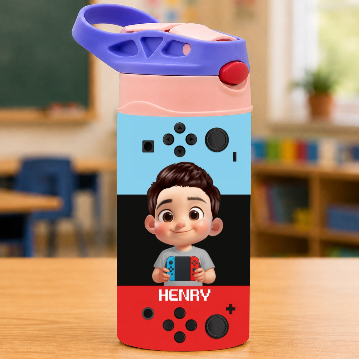 Happy Gamer - Personalized Kid Insulated Water Bottle - Back To School Gift For Kid, Girl, Boy