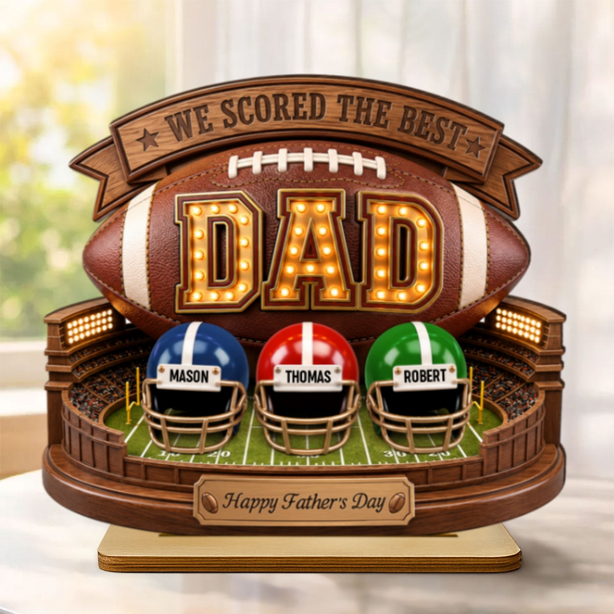 American Football Best Dad - Personalized 2-Layered Wooden Plaque -  Gift For Dad, Husband