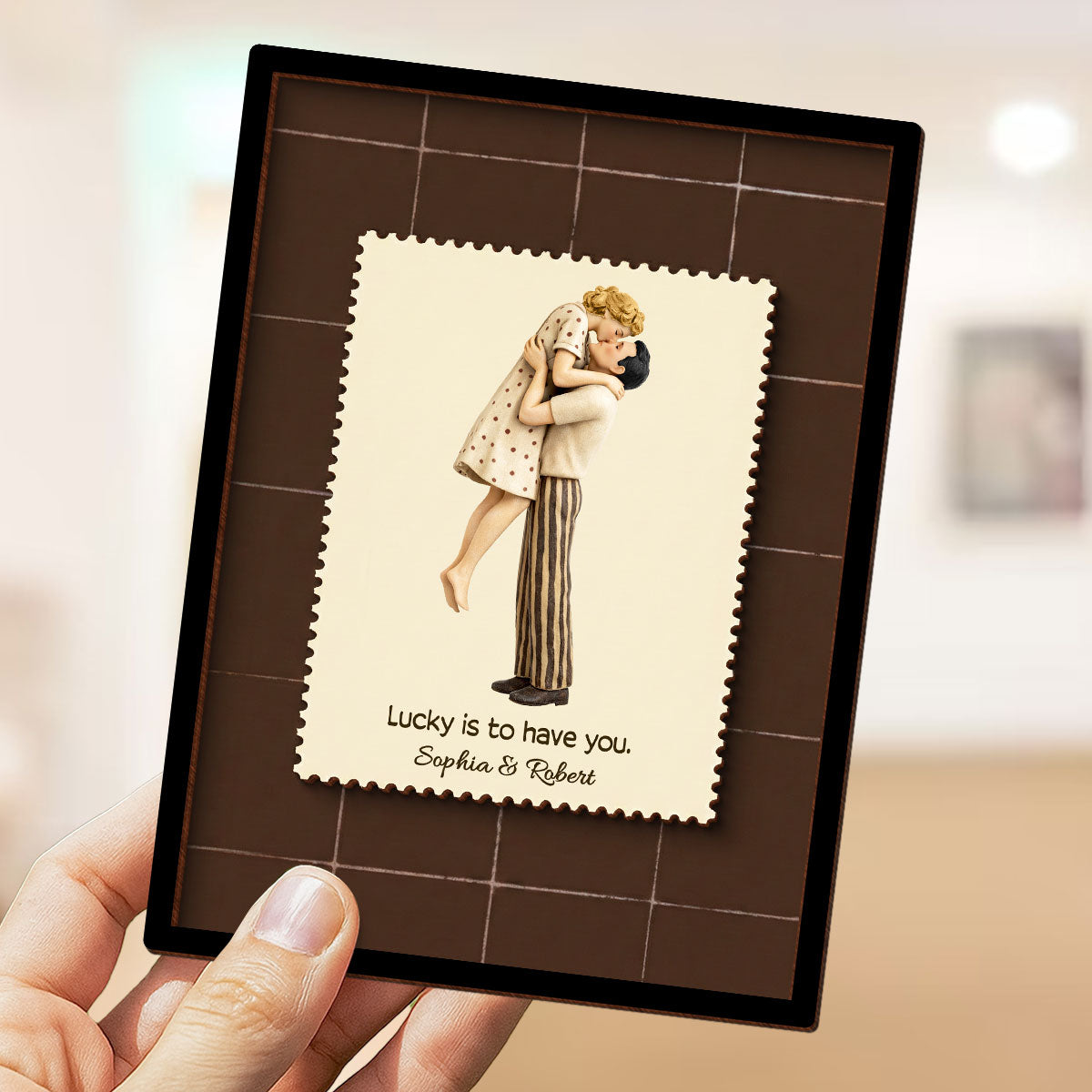 Lucky Is To Have You Mid-Century Couple - Personalized 2-Layered Wooden Plaque - Anniversary, Valentine's Day Gift, Gift For Him, Gift For Her
