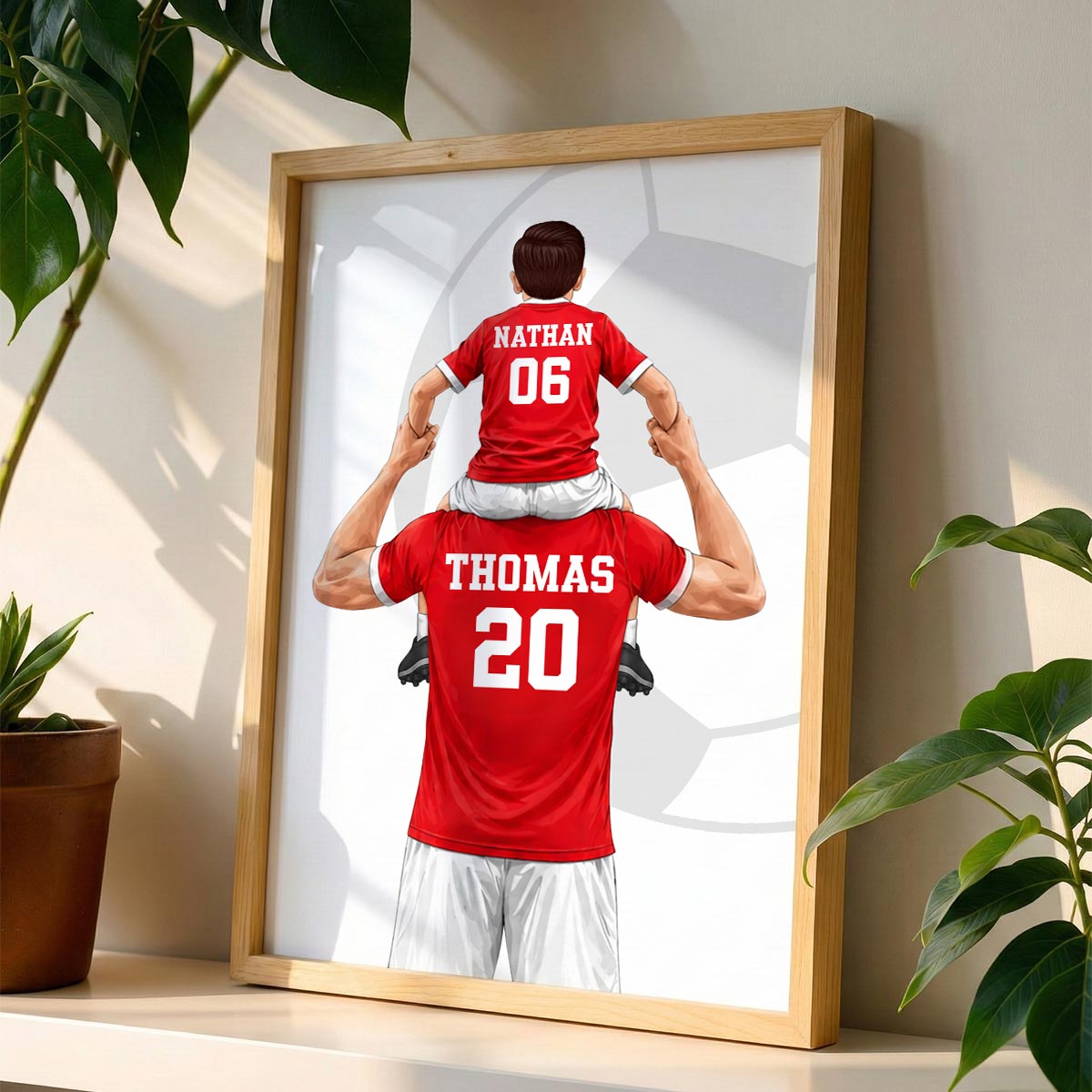 Kid On Dad's Shoulder - Personalised Poster - Father's Day Gift For Soccer Dad, UK Football Dad