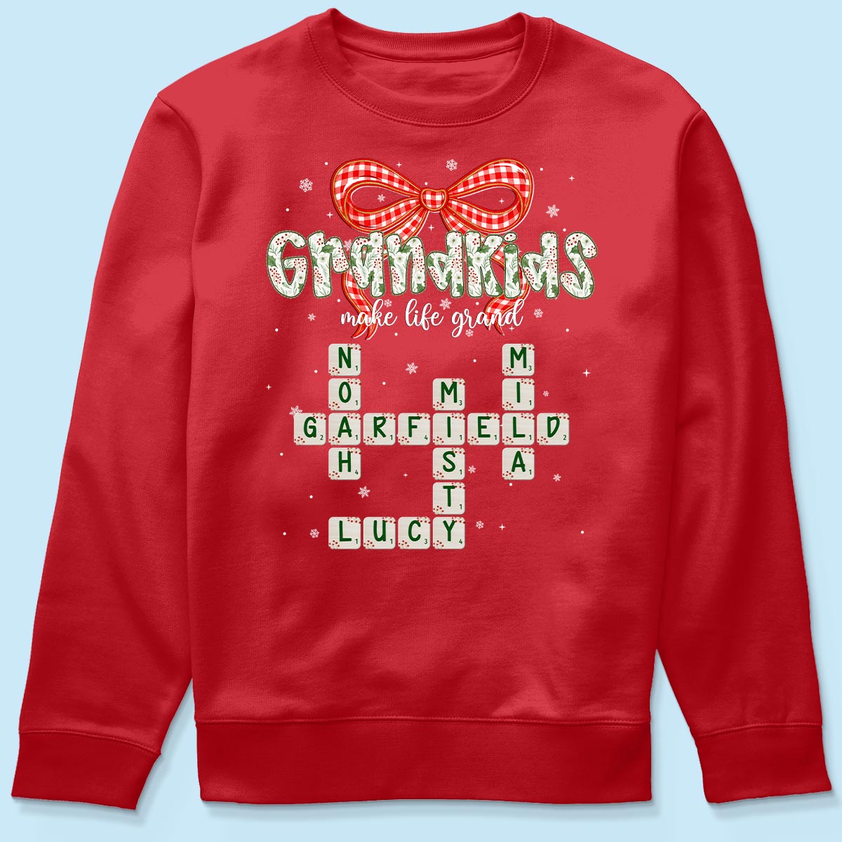 Grandkids Make Life Grand Coquette Floral Christmas Pattern Crossword Puzzle Art - Personalized Shirt