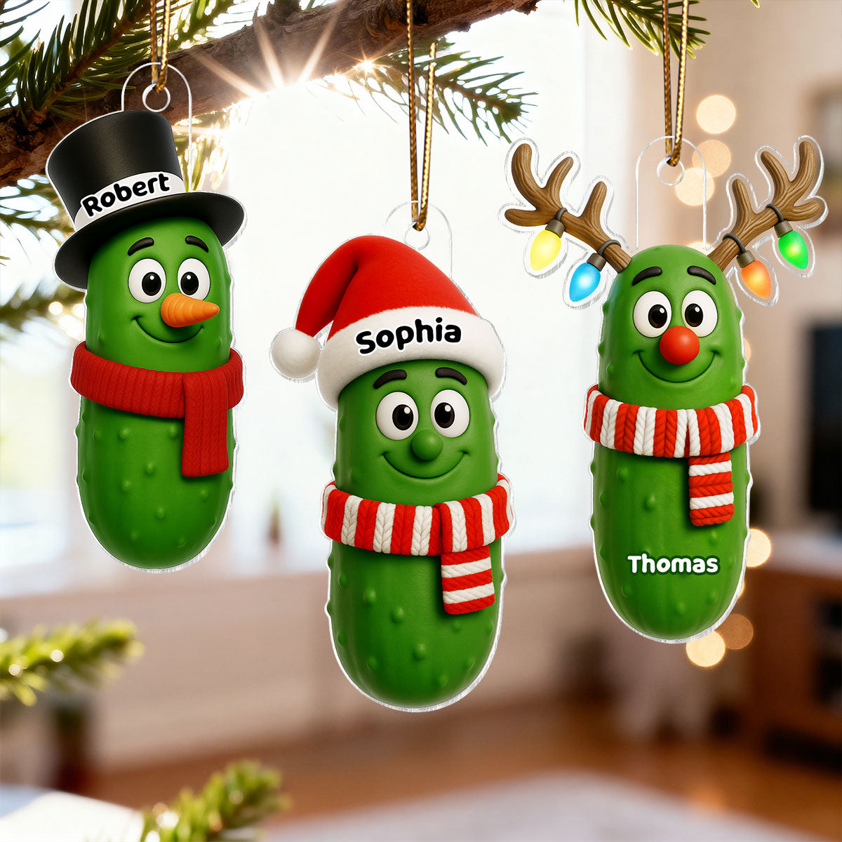 Christmas Pickle Characters - Personalized Acrylic Ornament - Funny White Elephant Gift