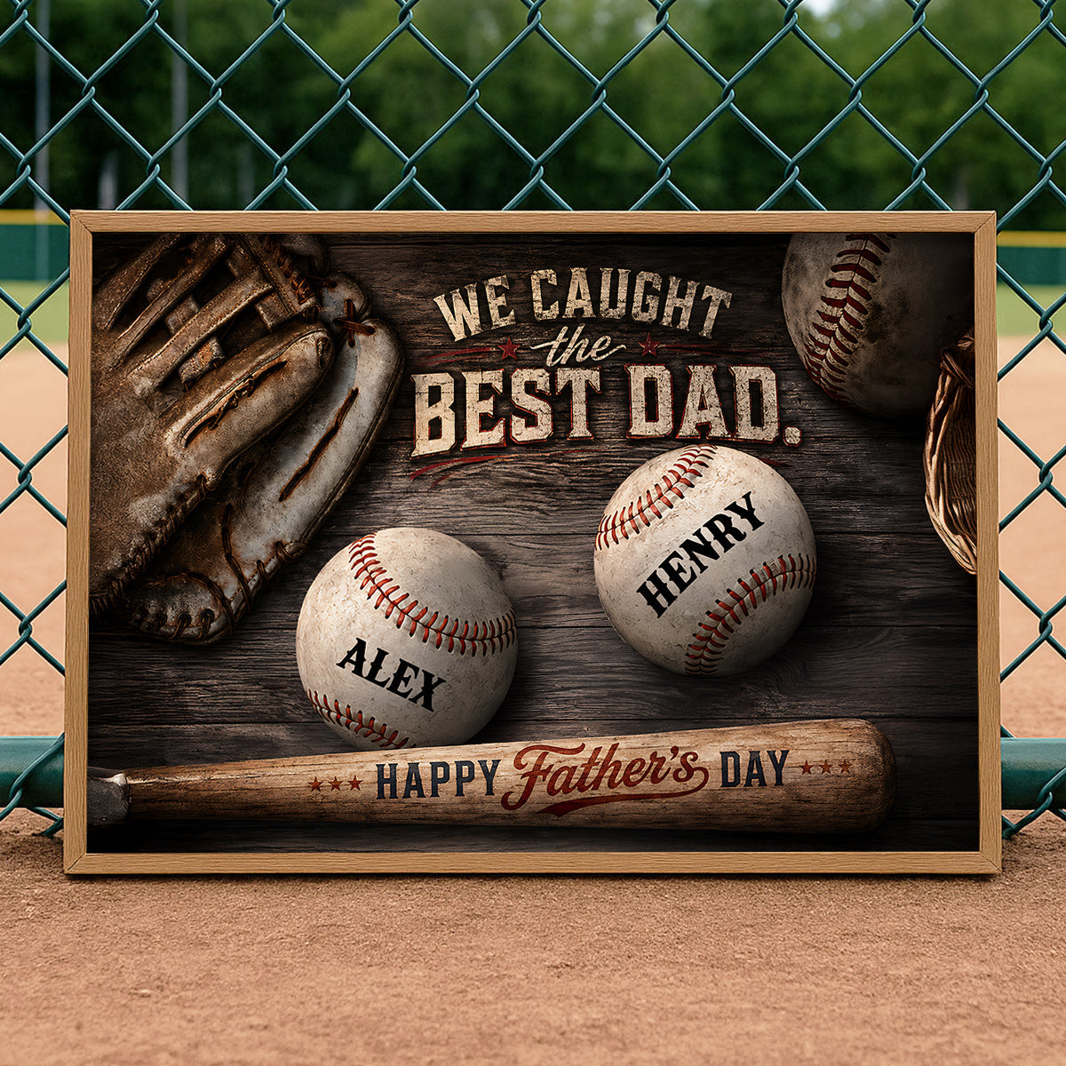 We Caught the Best Baseball Dad Ever - Personalized Poster - Father's Day Gift for Dad, Husband