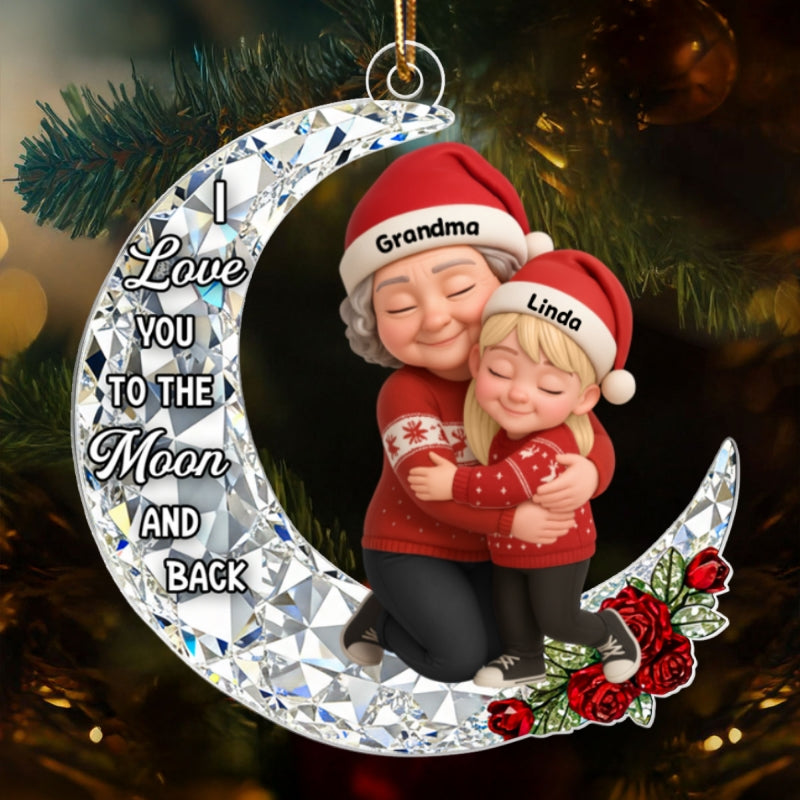 3D Crystal Effect Grandma Grandkid Love to the Moon - Personalized Acrylic Ornament - Christmas Gift for Grandma, Grandkids