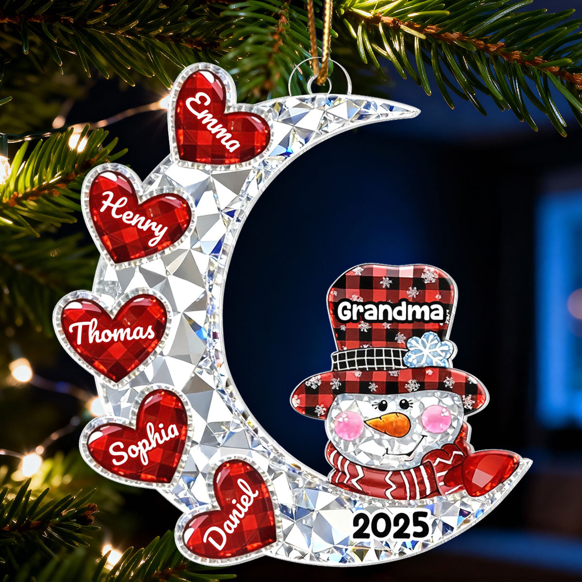 3D Crystal Effect Grandma Grandkid Moon Heart - Personalized Acrylic Ornament - Christmas Gift for Grandma, Grandkids
