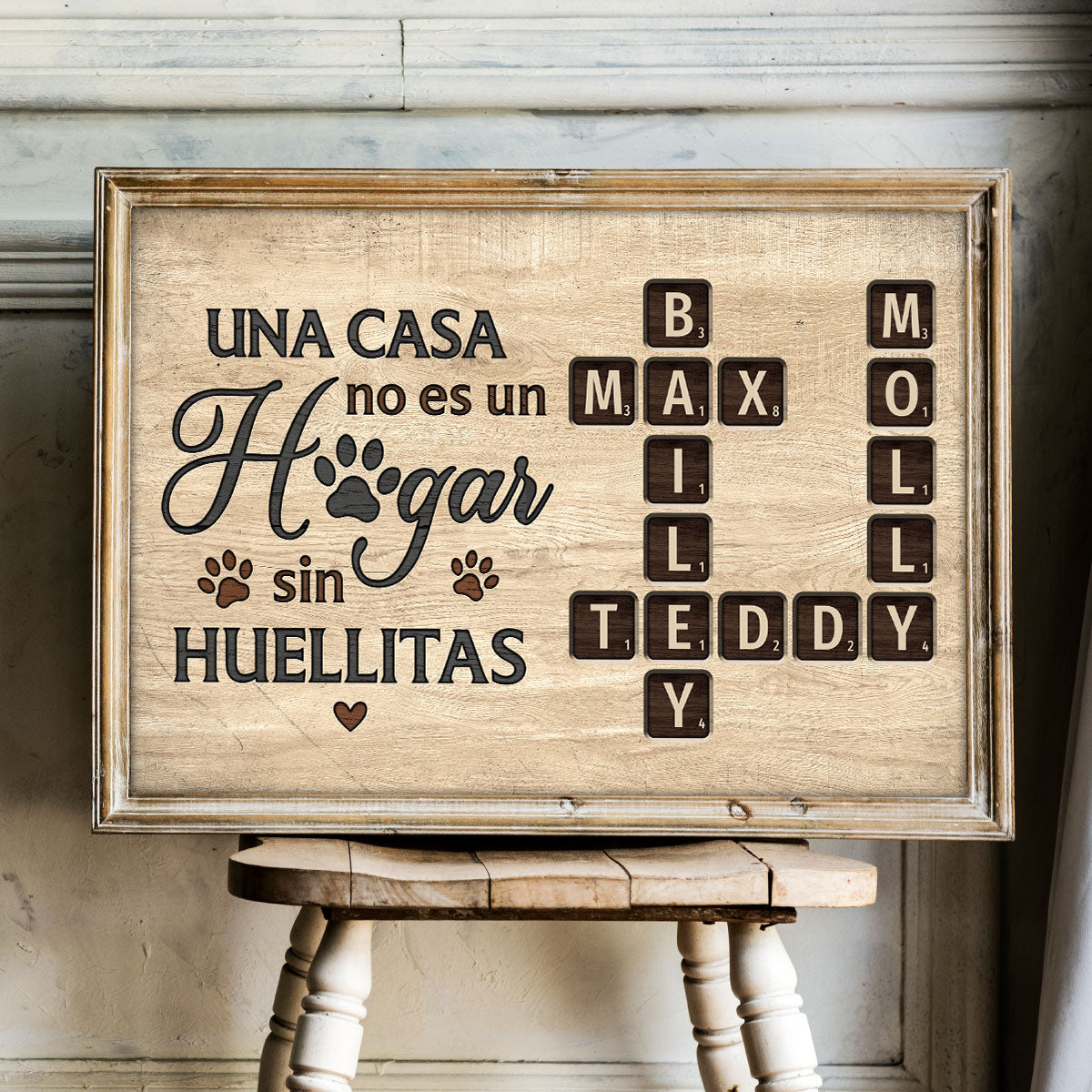 Una Casa No Es Un Hogar Sin Huellitas Crossword Puzzle Art - Personalized Poster - Spanish Version Home Decor For Pet Lovers
