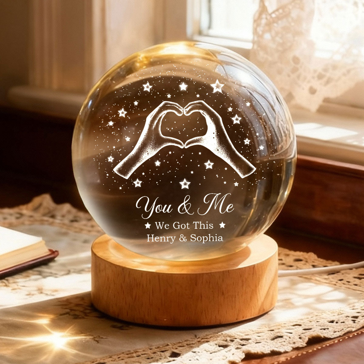 Couple You & Me We Got This - Personalized Crystal Ball LED Night Light - Sentimental Gift for Her, for Him, Couple Keepsake