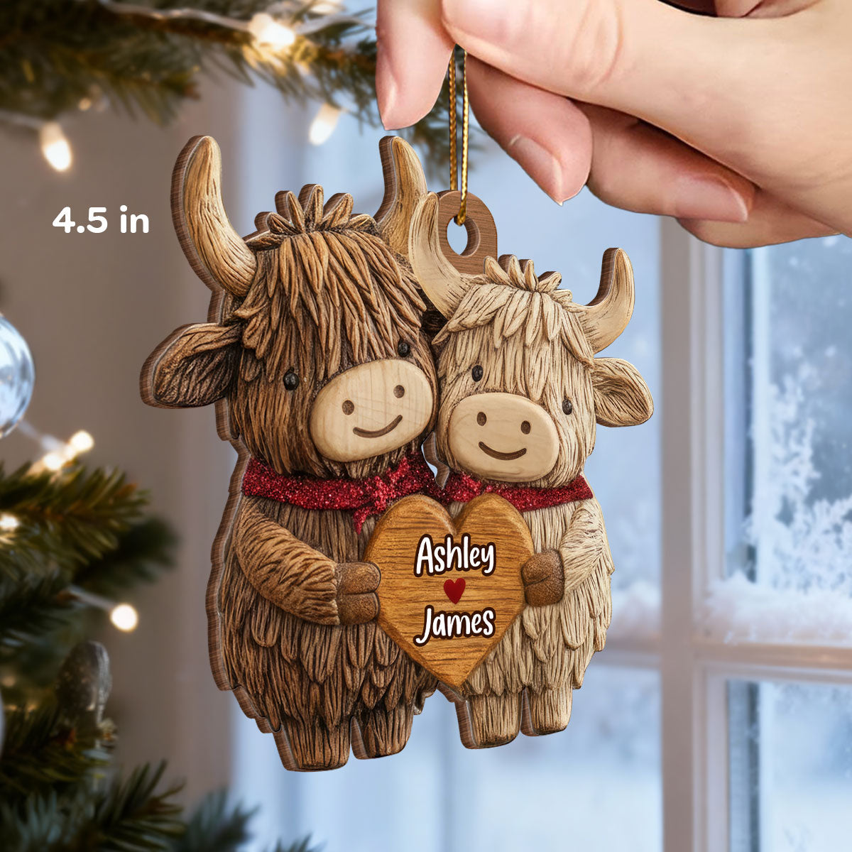 3D Effect Animal Couple Heart - Personalized Wooden Ornament - Gift For Him, Gift For Her