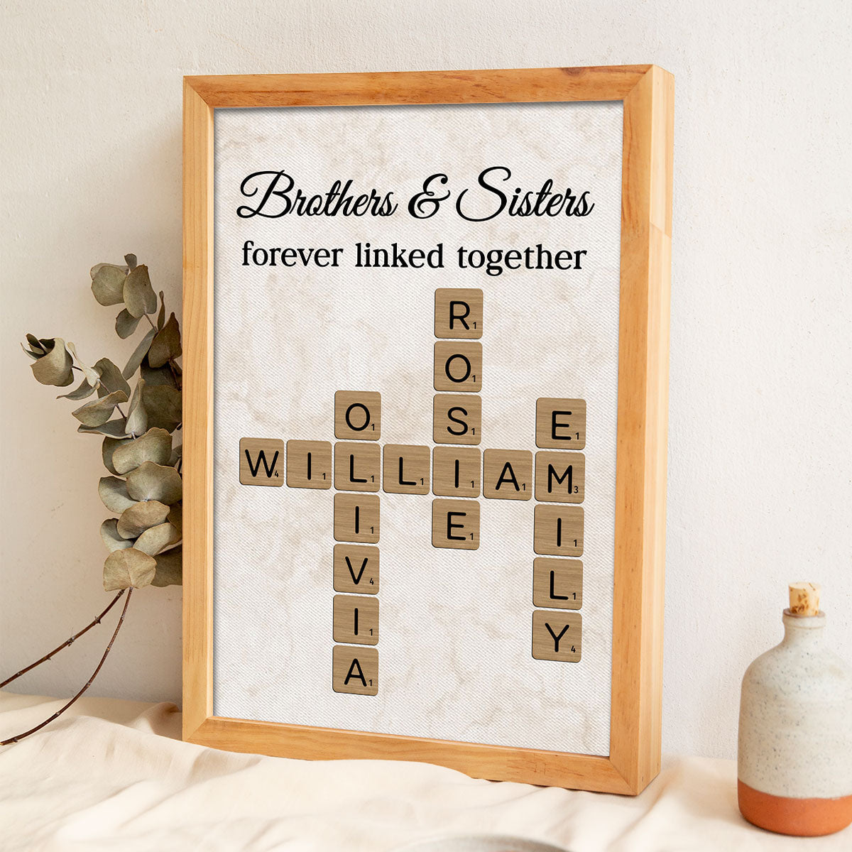 Brothers & Sisters Forever Linked Together Crossword Art - Personalized Poster - Sentimental Gift for Loved Ones
