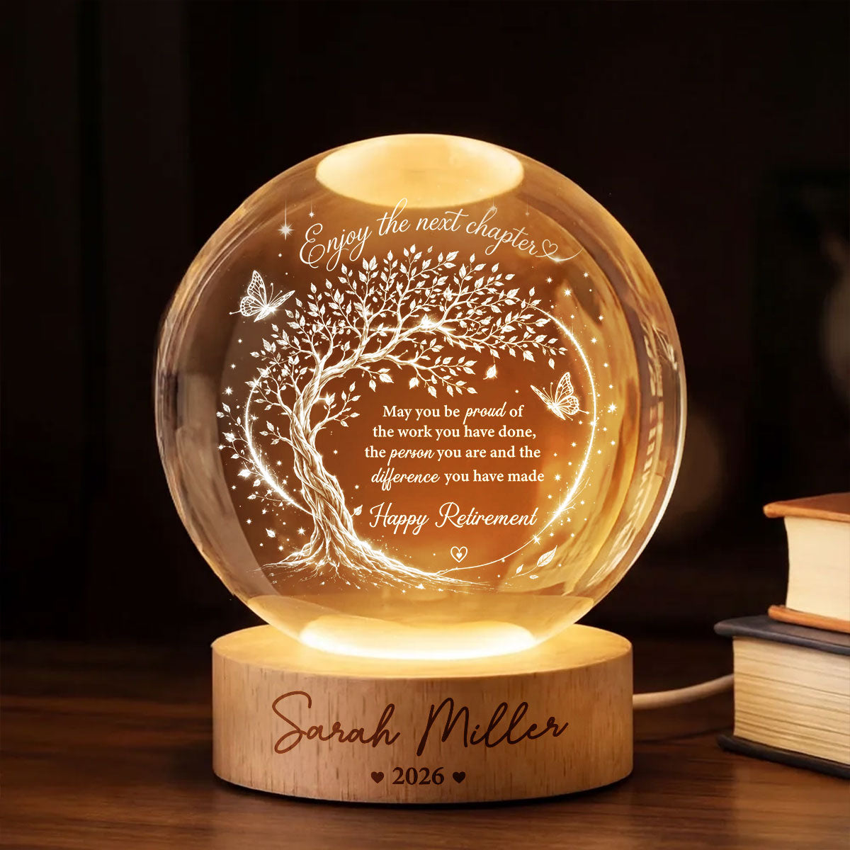 Tree of Life Enjoy the Next Chapter - Personalized Crystal Ball LED Night Light - Retirement Gift for Coworkers