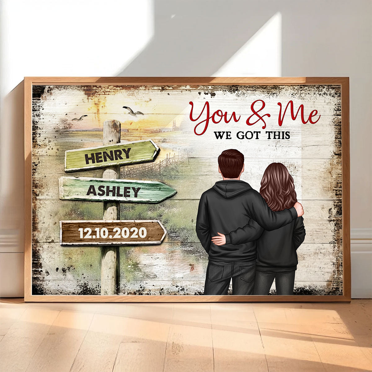 Couple Rustic Name Sign - Personalized Poster - Sentimental & Timeless Gift for him, for her, Heartwarming Home Decor