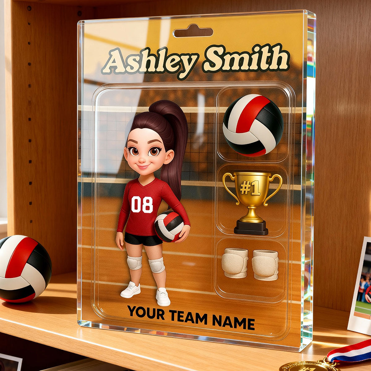 3D Effect Volleyball Player Custom Figure Style - Personalized Acrylic Block Plaque - Christmas Gift For Volleyball Players