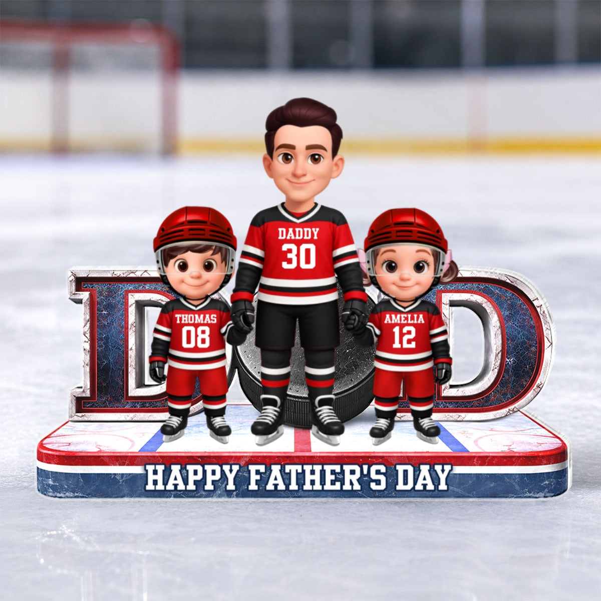 Hockey Dad And Kids Together Front View - Personalized Acrylic Block Plaque -  Gift For Dad, Husband