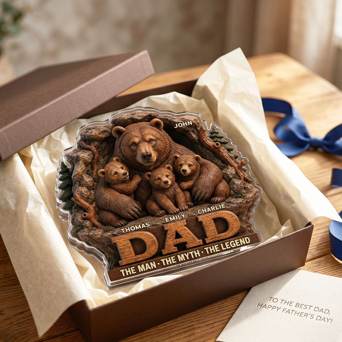 Papa Bear Dad The Man The Myth The Legend - Personalized Acrylic Block Plaque - Cool  Gift For Dad