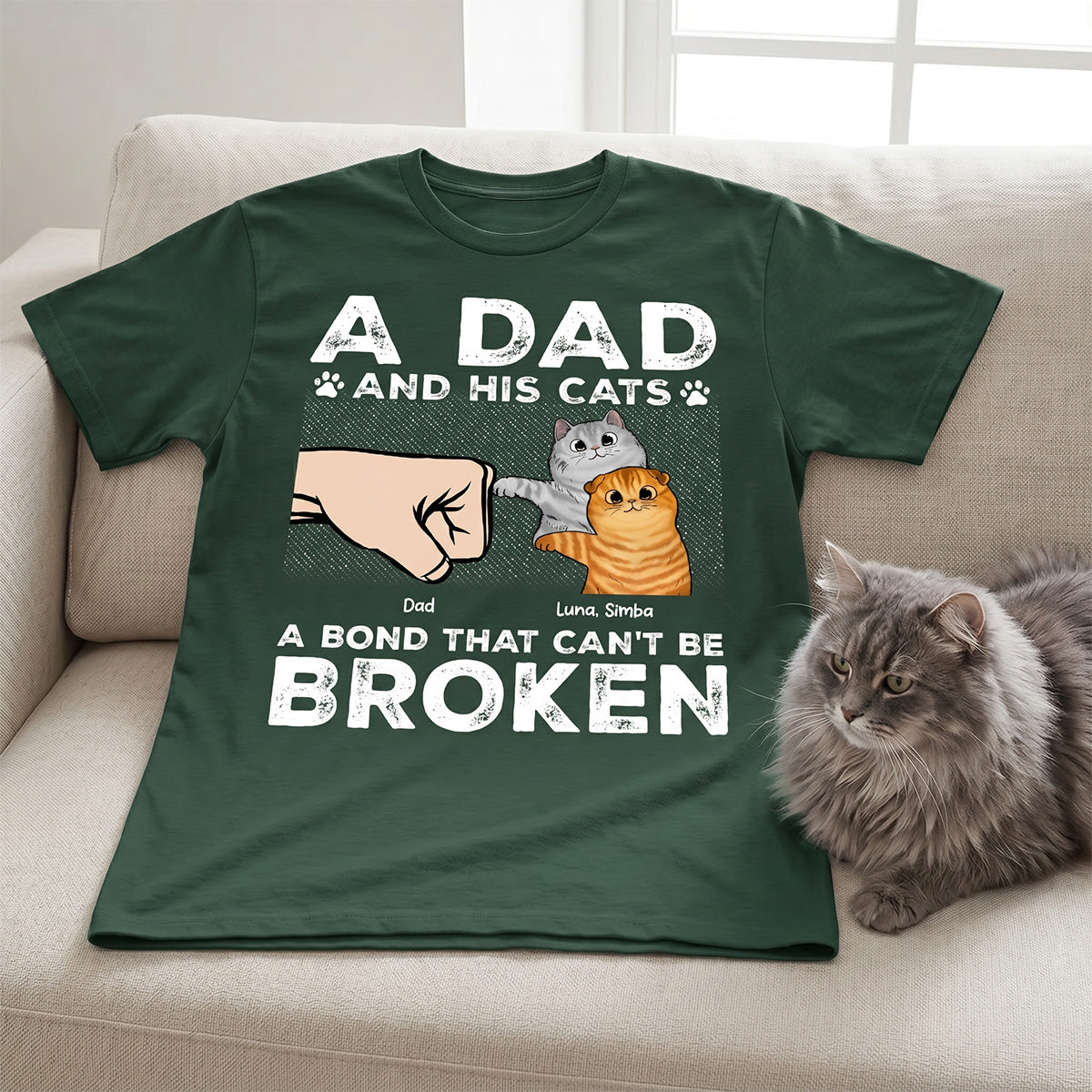 A Dad & His Cat A Bond Can't Be Broken - Personalized Shirt - Father's Day Gift For Cat Dad