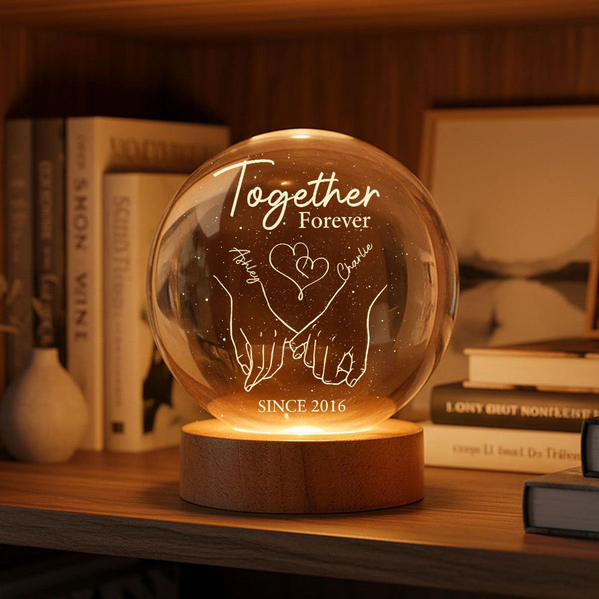 Eternal Love Couple Holding Hands - Personalized Crystal Ball LED Night Light - Valentine's Day Gift For Couple