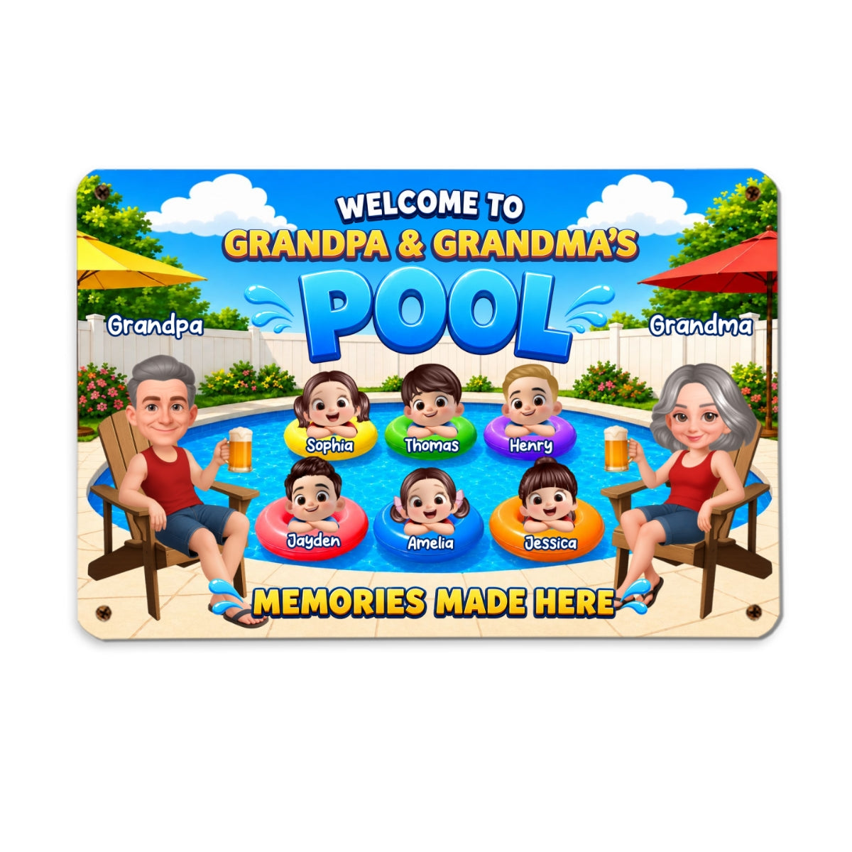Welcome To Grandparents Pool Summer - Personalized Metal Sign - Gift For Grandparents, Summer Decoration