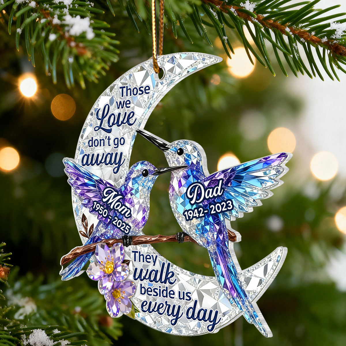 3D Effect Flat Christmas Hummingbird Moon Memorial - Personalized Acrylic Ornament - Remembrance Gift, Sympathy Gift
