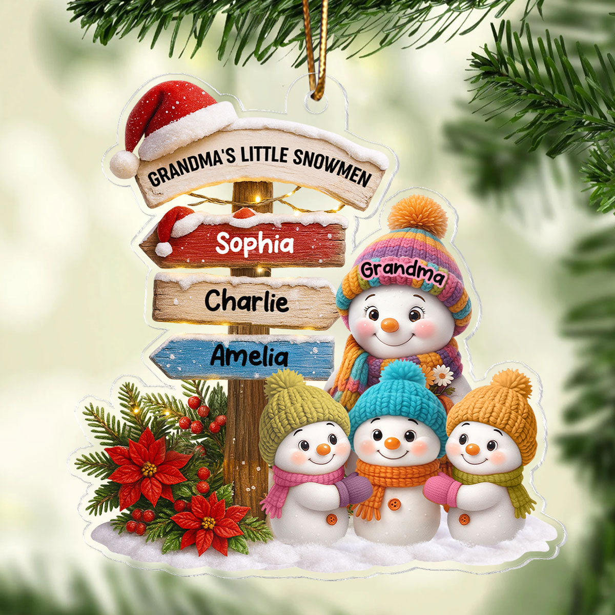 Snowman Grandma's Garden Custom Name Sign Post - Personalized Acrylic Ornament - Christmas Gift for Grandma