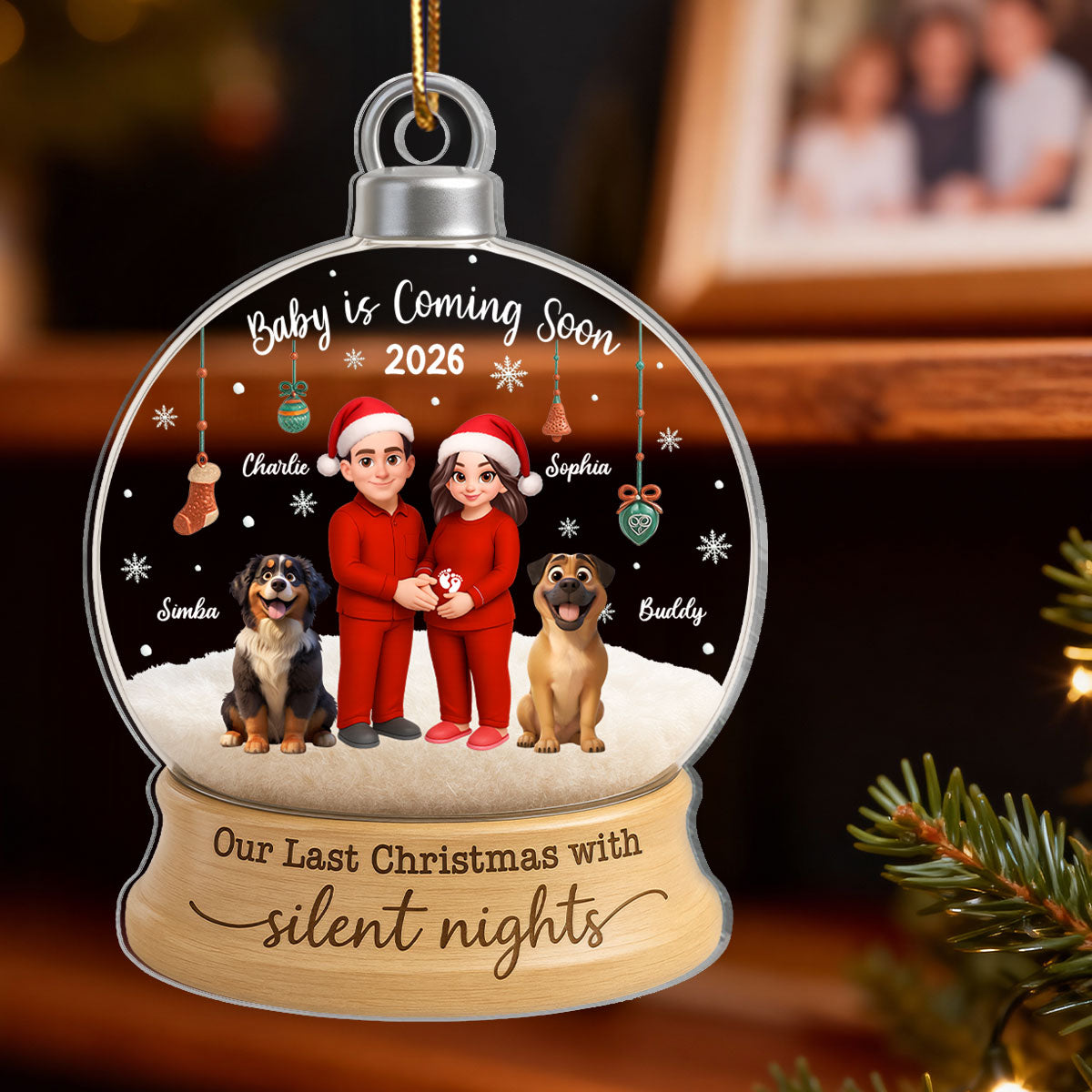 Last Christmas With Silent Nights Expecting Couple With Dog Cat - Personalized Acrylic Ornament