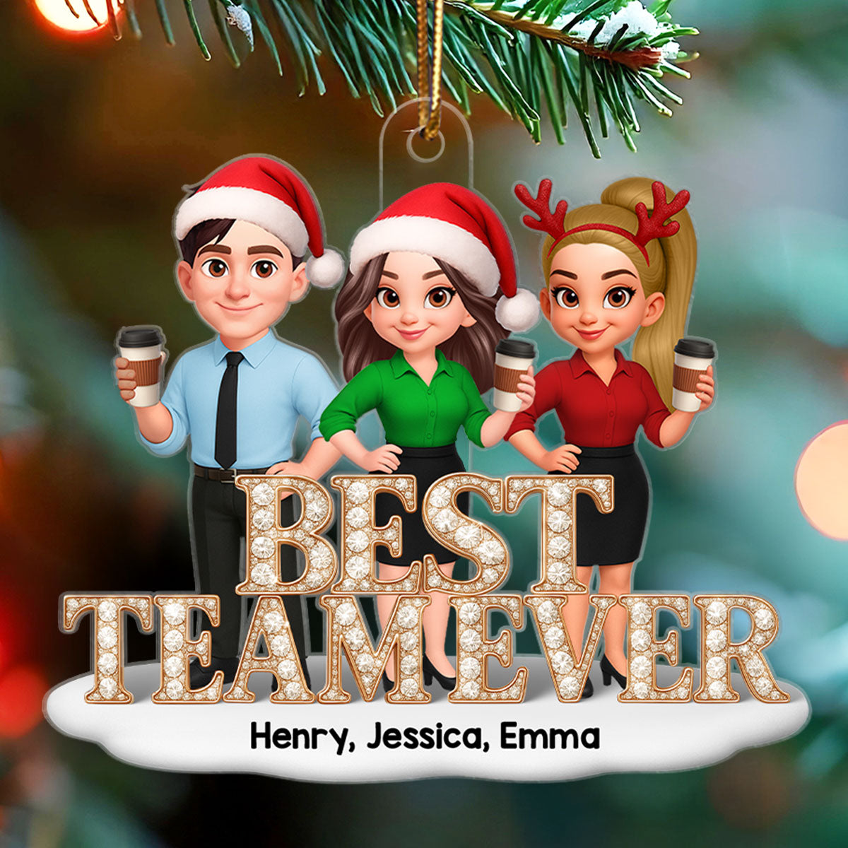 Best Team Ever 3D Shiny Crystal Effect - Personalized Acrylic Ornament - Christmas Gift for Coworkers