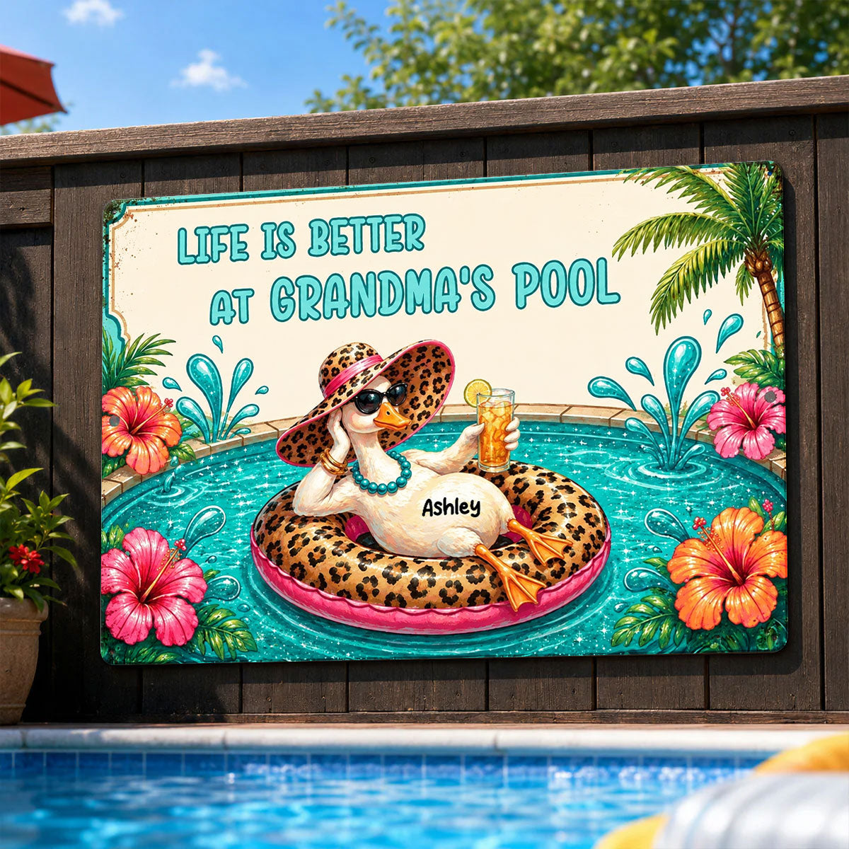 Life Is Better At Grandma's Pool - Personalized Metal Sign - Gift For Grandma, Summer Decorations