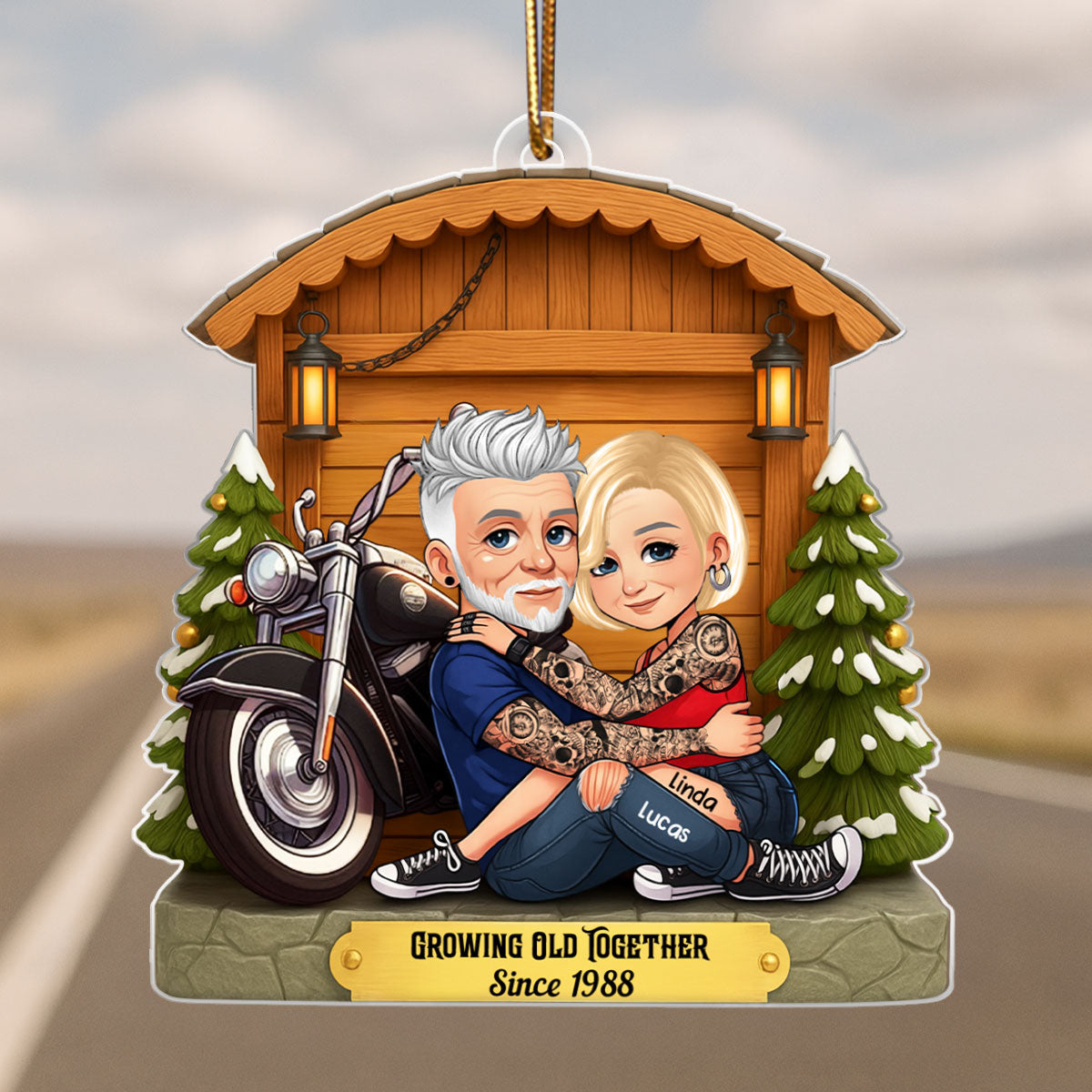 Biker Couple - Personalized Acrylic Ornament - Gift for Biker Couple