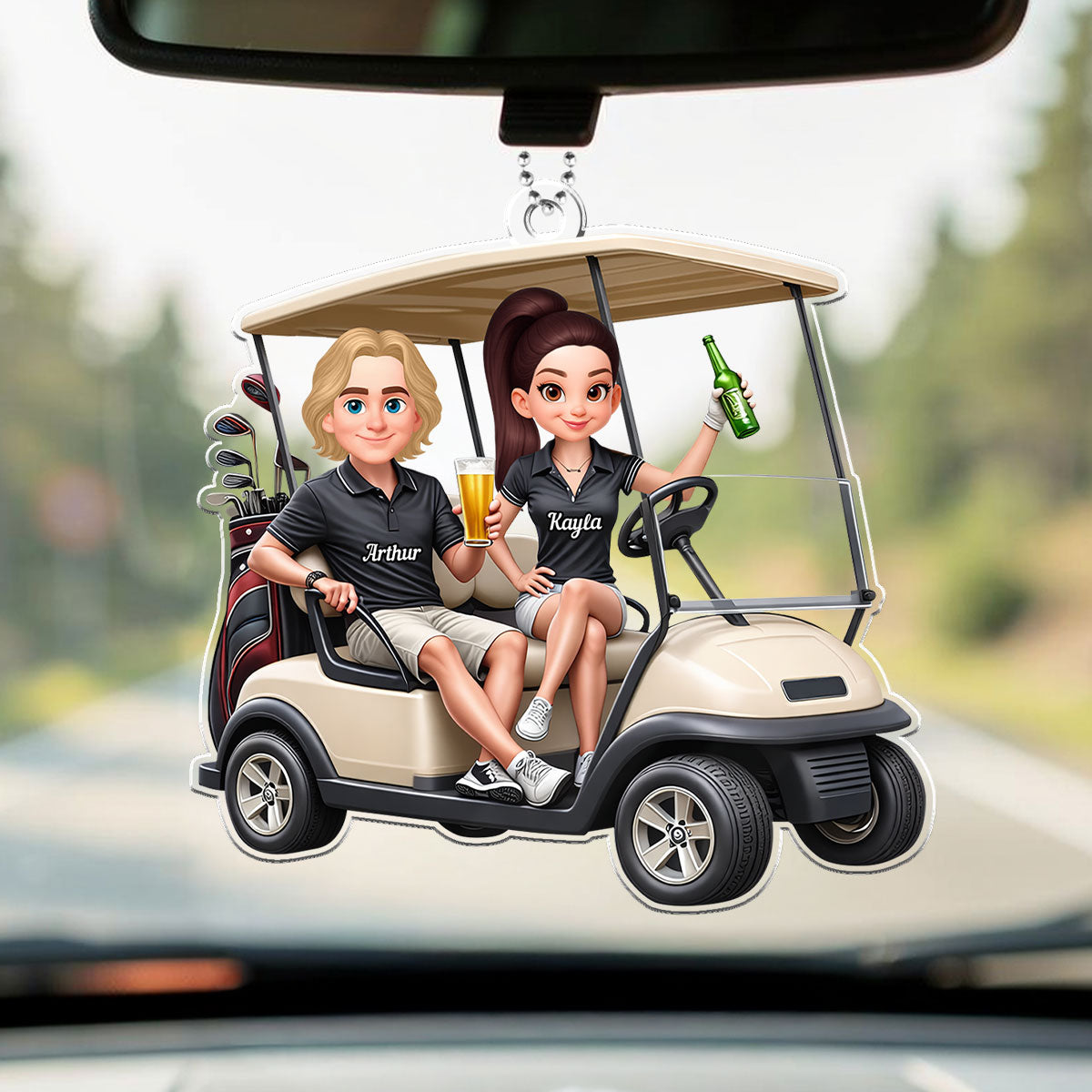 Funny Golf Couple - Personalized Car Hanger - Gift for Couple