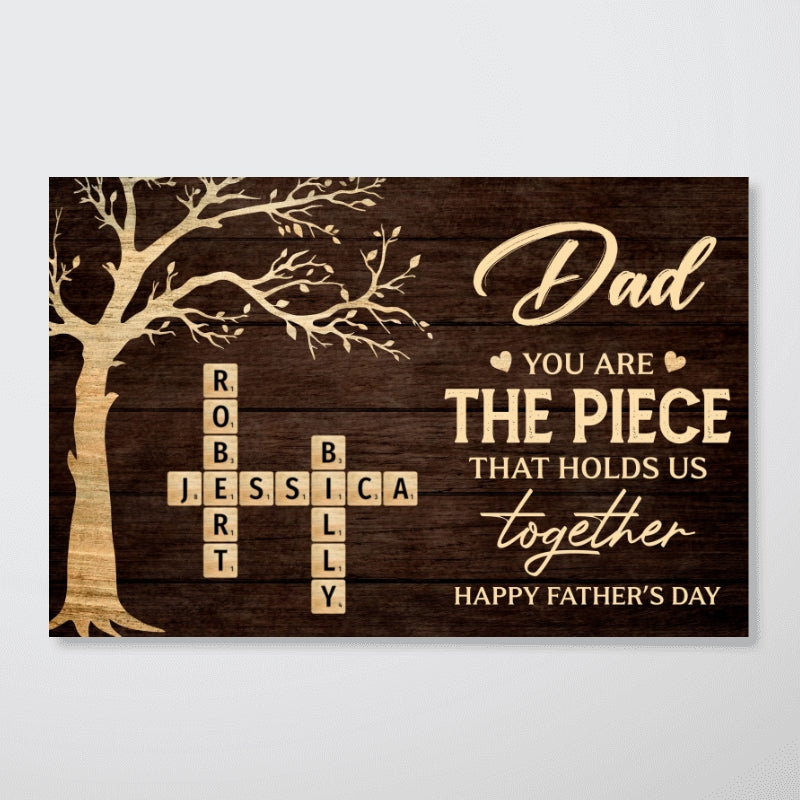 Rustic Tree Of Life Grandpa Dad You Are The Piece That Holds Us Together Crossword Puzzle Art - Personalized Poster - Gift For Dad, Grandpa