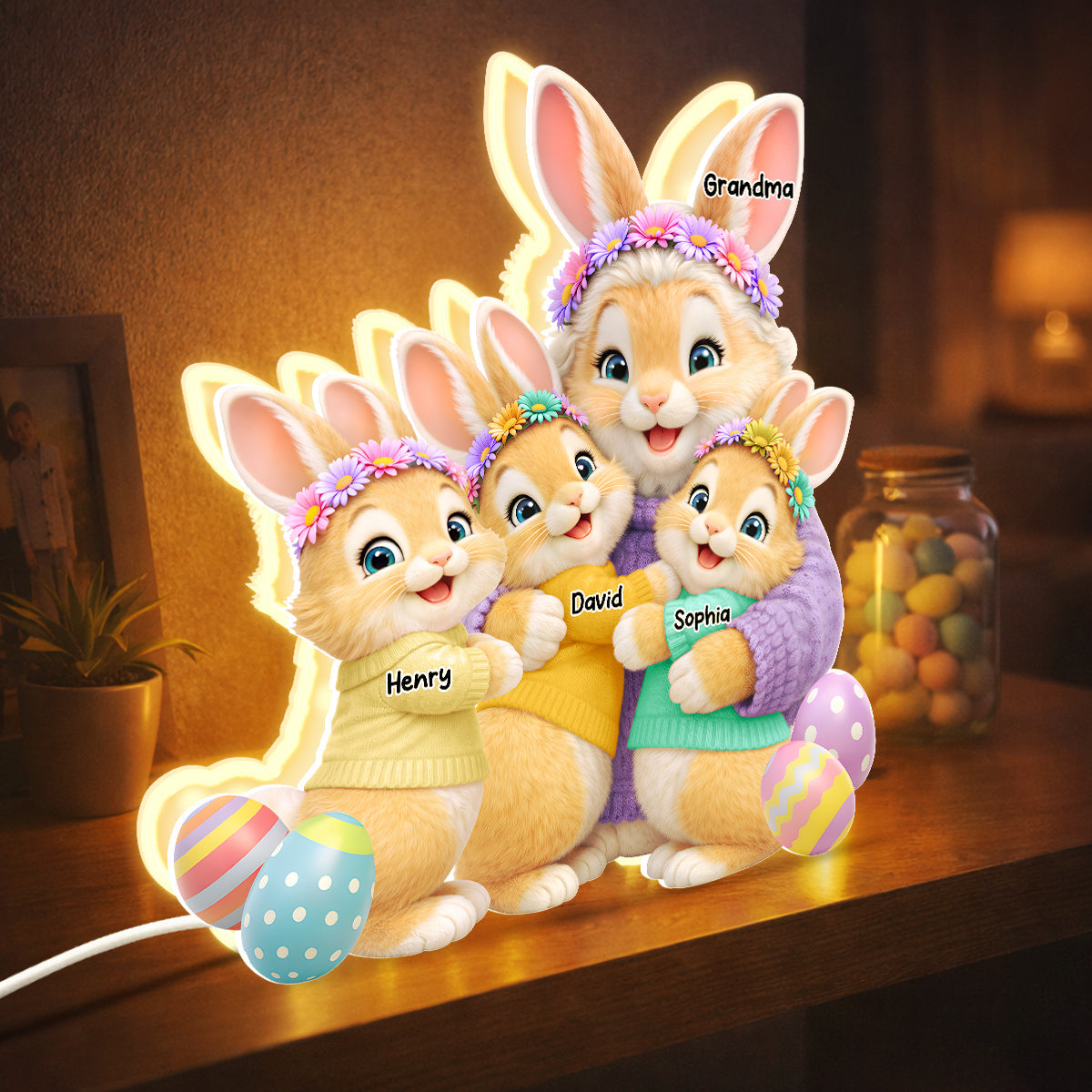 Bunny Easter Grandma with Grandkids' Names - Personalized Light Box - Easter Decor for Grandma