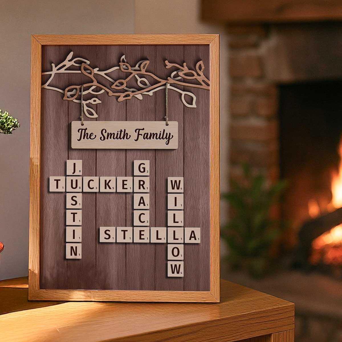 Rustic Vintage Family Forever Linked Together Crossword Puzzle Art - Personalized Poster - Heartfelt Gift For Family