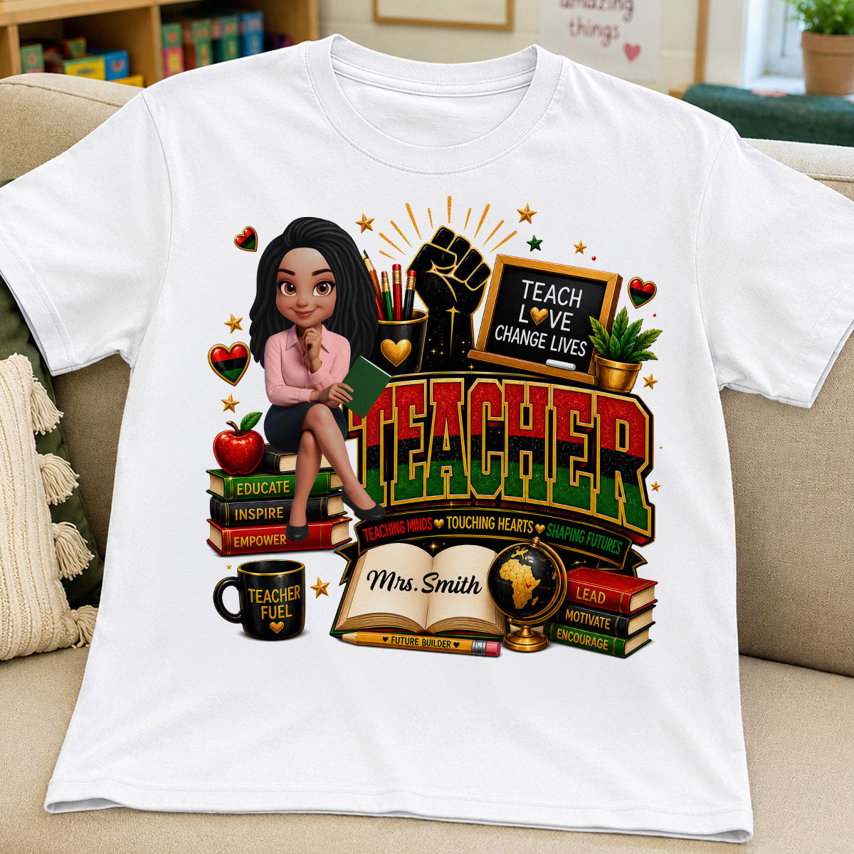 Teach Love Changes Life - Personalized Shirt - African American Teacher Appreciation Gift, Back to School Trendy Tee