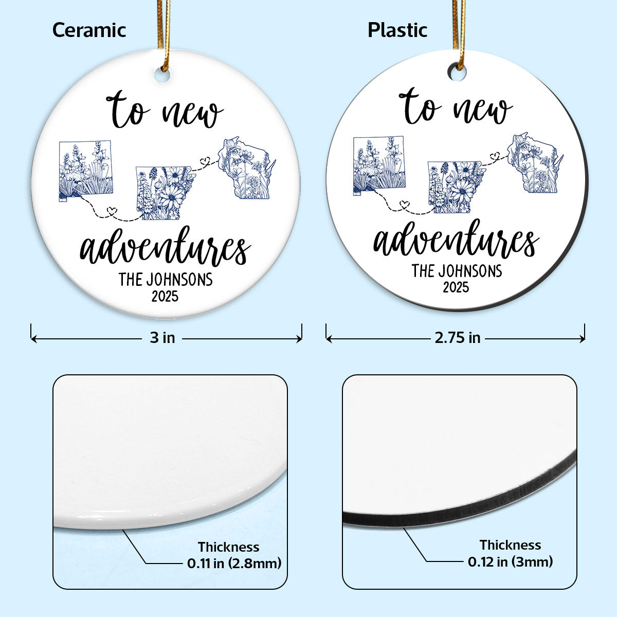 To New Adventures Cross Country Moving - Personalized Ceramic Ornament - Christmas Moving Away Gift