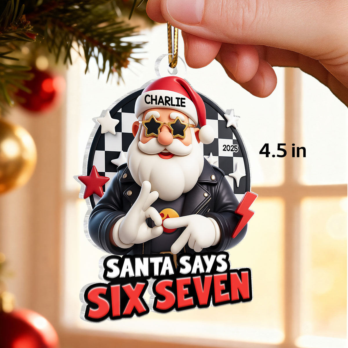 Santa Says Six Seven - Personalized Acrylic Ornament - Teen Slang Funny 67 Tree Decor, Funny Teen Grandkid Gift